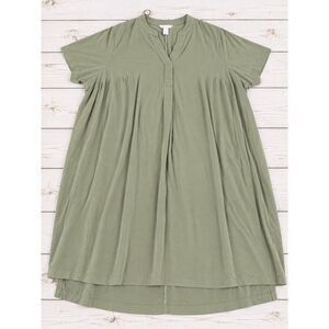 HM Dress Short Sleeve V-Neck Pleated Tunic Sage Green Boho Casual Flowy XXL 4658
